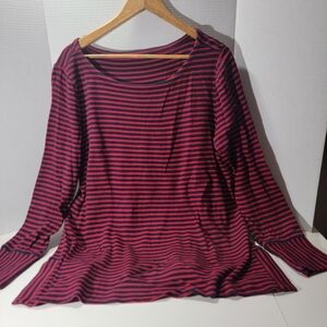 Talbots Red and Black Striped Long Sleeve Top